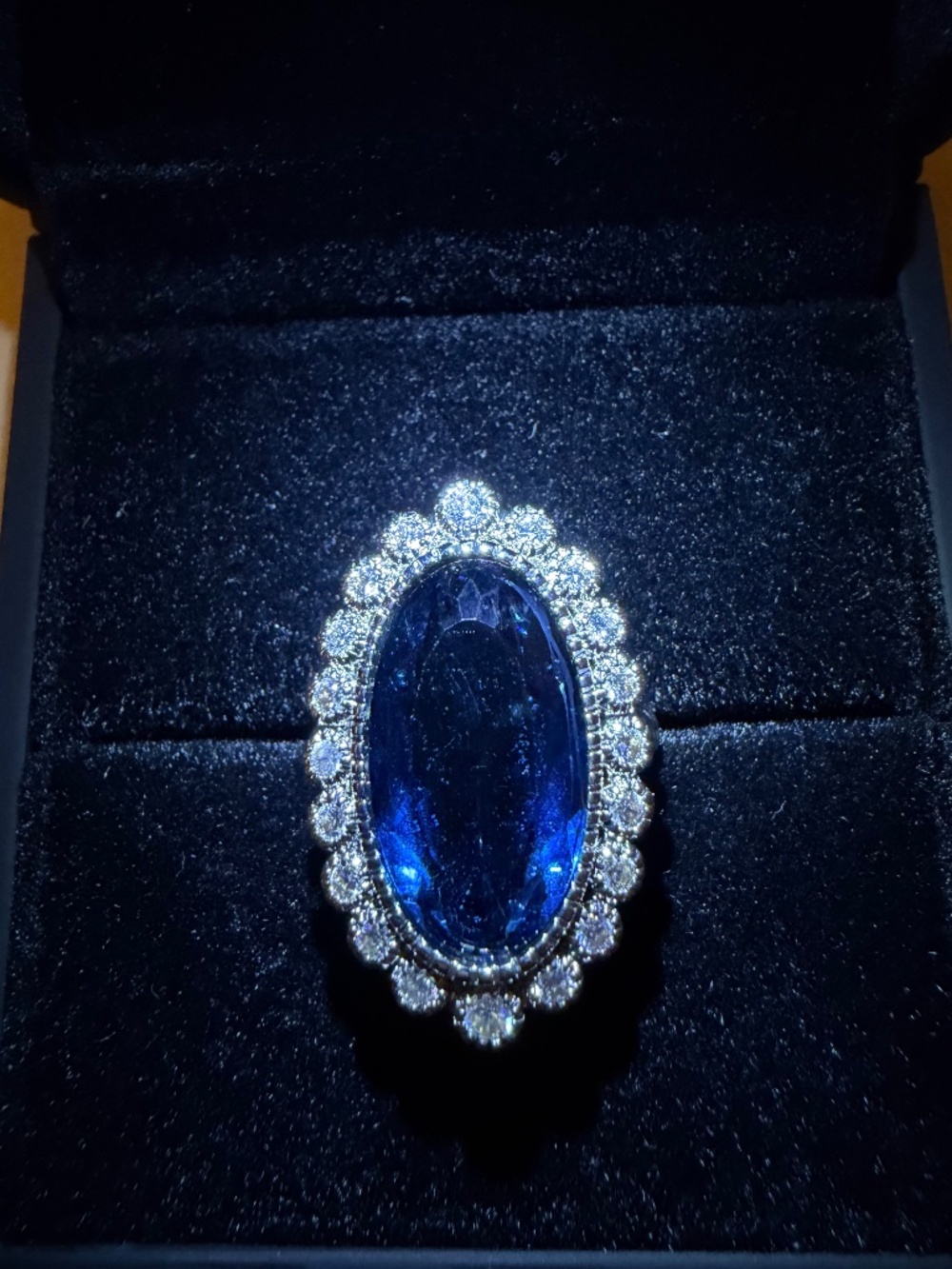 London Blue Sapphire Ring: White Sapphire Halo, 14kt White Gold/Silver